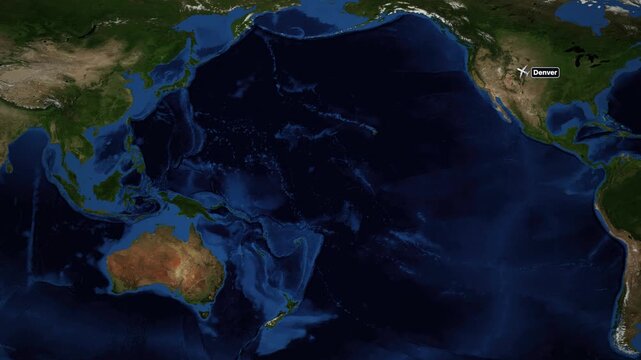 Animated Flight Path Map from Denver USA to Beijing China