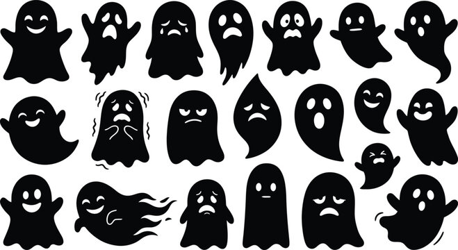 Spooky silhouettes a collection of black ghost graphics for halloween designs and creepy decorations