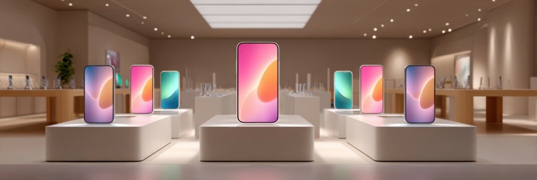 Apple iphone 15 display showcase in retail store vibrant colors and modern design