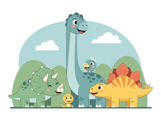 Cute cartoon dinosaurs family illustration for kids. © Jepry