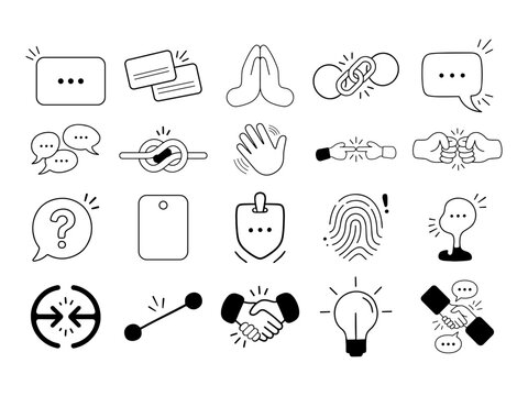 Hand Drawn Communication and Business Symbol Doodle Illustration Set