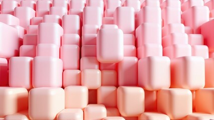Obraz premium Pink cubes fill frame, creating textured wall. Soft lighting highlights geometric shapes, simple composition.