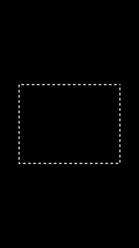 A vertical orientation white dotted rectangle outline centered on a solid black background representing a selection tool or a placeholder frame for