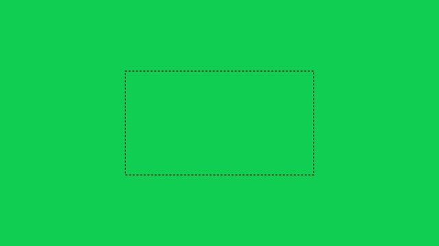 A simple black dotted rectangle outline centered on a solid green background representing a selection tool or a placeholder frame for digital