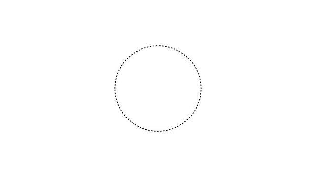 A simple black dashed line circular shape centered on a solid white background for layout and digital interface