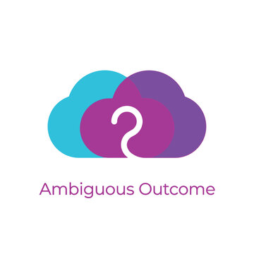 Ambiguous outcome cloud diagram featuring overlapping shapes and a central question mark for strategic business decision making analysis