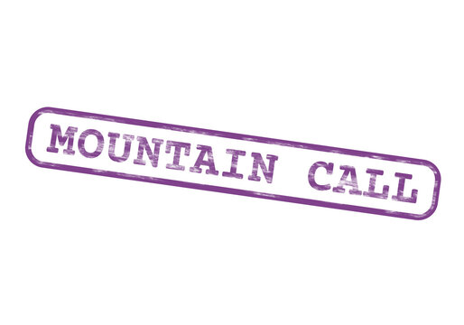 A rectangular stamp with the text mountain call in purple isolated on a transparent background