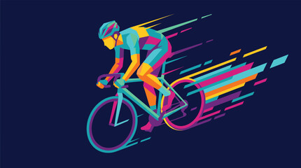Fototapeta premium Dynamic Geometric Cyclist Vector Illustration in Vibrant Pop Art Style