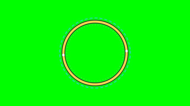 4K green screen circle webcam frame - a glowing circular facecam frame whose green centre keys through for the camera, motion graphics overlay element for streamers and video editors, chroma key