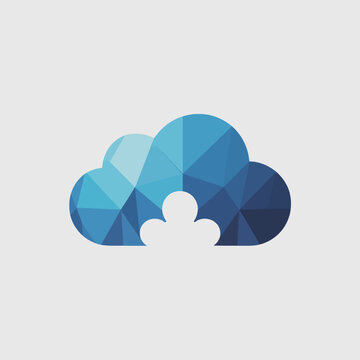 Geometric blue cloud icon with white cloud cutout.