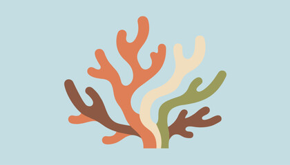 Naklejka premium Colorful coral reef branches in flat design style isolated on light blue background representing marine life.