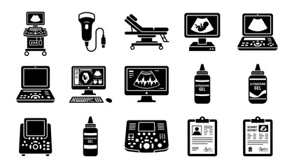 Fototapeta premium Ultrasound Equipment and Accessories for Medical Imaging and Diagnostics Featuring Machine, Monitor, Screen with Laptop