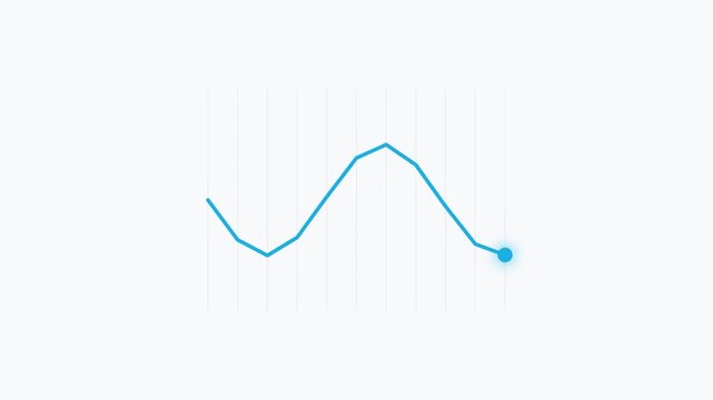 Blue financial line graph animation representing business data fluctuation on white background