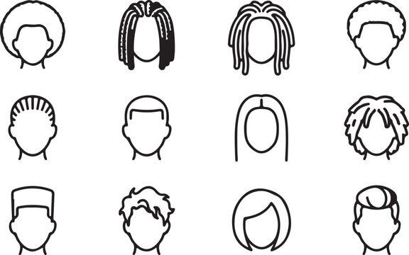Variety of black and white hairstyles for men illustration