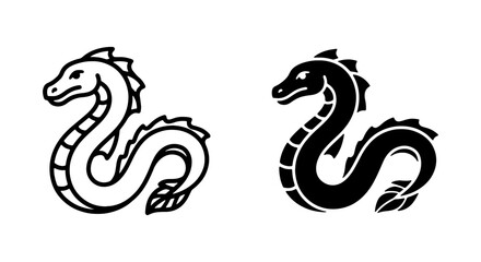 Fototapeta premium Mythical Sea Serpent Vector Icons, Ancient Creature Silhouette, Fantasy Beast Graphics, Black and White Legend Art