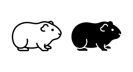 Fototapeta premium Guinea Pig Icons, Rodent Vector Graphics, Cute Pet Animal Silhouettes, Black and White Line Art
