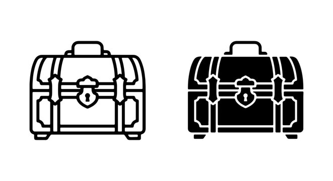 Treasure Chest Icons, Vintage Pirate Loot Box Vector Graphics, Antique Storage Container Symbols