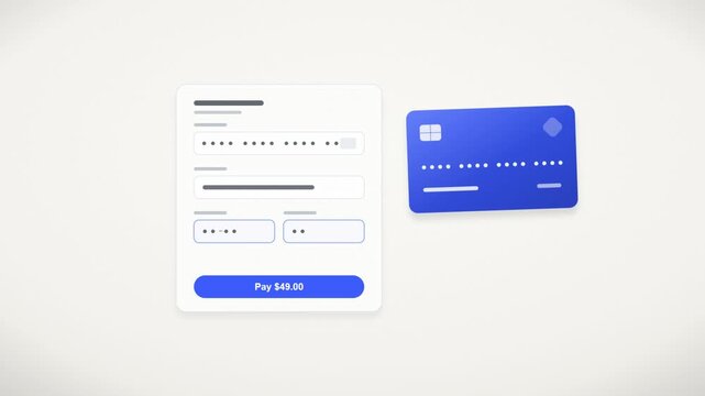 Online credit card payment checkout animation with form filling and success confirmation