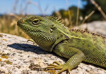 Fototapeta premium Sun-Kissed Reptile: A Moment Captured in Nature's Detail