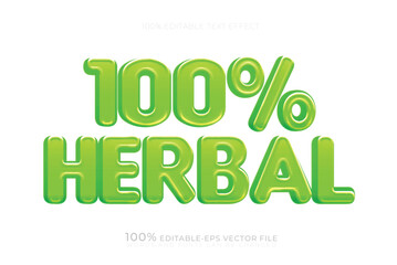 Fototapeta premium 100% Herbal Green 3D Text Effect Vector