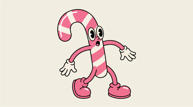 Cute cartoon candy cane character with arms and legs.