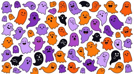 Obraz premium Colorful cartoon ghosts pattern spooky and playful halloween illustration for kids