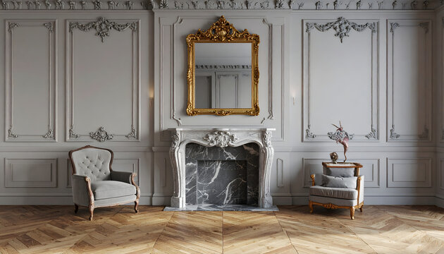 Parisian apartment interior look detailed and full of classic Haussmann era bourgeois aesthetic photography generative AI