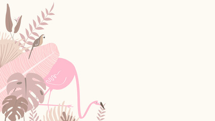 Pink tropical flamingo desktop wallpaper, beige design © Rawpixel.com