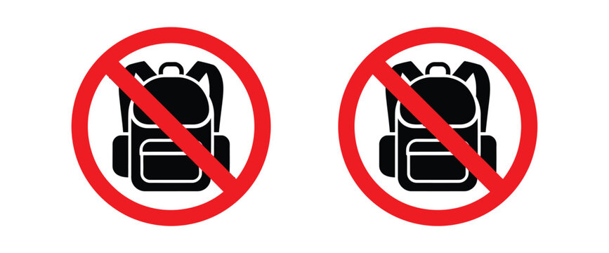 No backpacks allowed sign icon for restriction, safety, prohibited access, security compliance, and public facility vector illustration.
