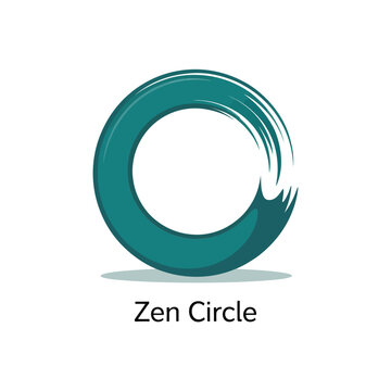 Teal zen circle enso symbol with artistic brush stroke texture isolated on white background, for mindfulness and, spiritual projects