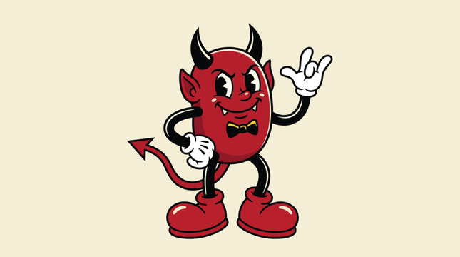 Cartoon Devil Character With Horns And Tail.