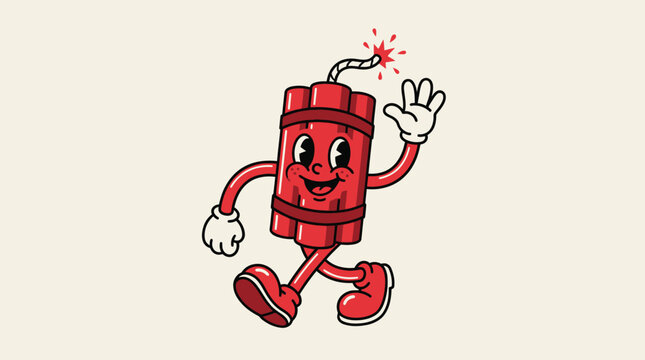 Cartoon Dynamite Character Walking and Waving.