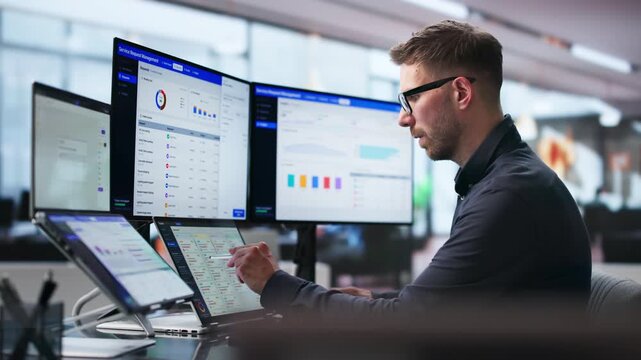 Facilities Manager Efficiently Uses Dual Touchscreen Laptops