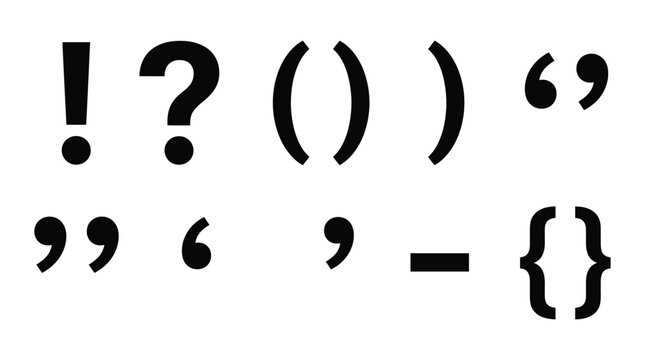 Punctuation marks and brackets on a white background black silhouette style
