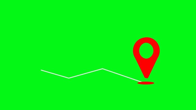 Animated video of location marker, pin icon. Concept Animation of location marker line path, map distance marker animation on green screen background.