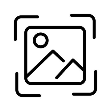 Modern image scanning line icon representing QR scanning, image recognition, photo capture, and digital media processing.