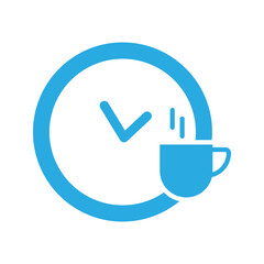 Obraz premium Clean line icon featuring a clock and coffee cup representing break time, coffee break, schedule, productivity, and office routines.