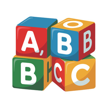 Set of colorful educational alphabet blocks with letters ab and c for preschool learning and early childhood development isolated on white