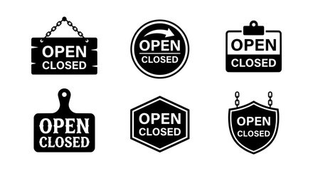 Obraz premium Open Closed Signs Collection, Business Status Icons, Retail Store Hours Vector Set