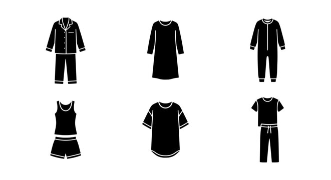 Sleepwear Icons Set, Pajama Styles Collection, Nightwear Vector Graphics, Loungewear Apparel