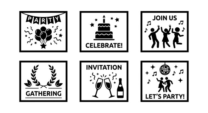 Party Invitation Graphics Set: Celebration, Gathering, Dancing Icons & Elements