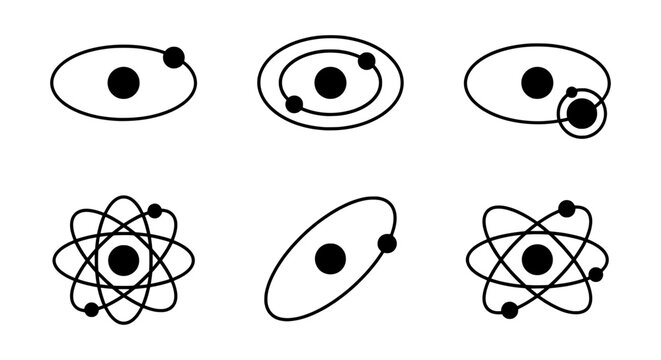 Atomic Orbitals Vector Icons, Science Nucleus Models, Chemistry Physics Symbols, Education Graphics