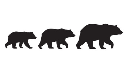 black and white silhouette set of bear very high quality vector illustration. © dinesh