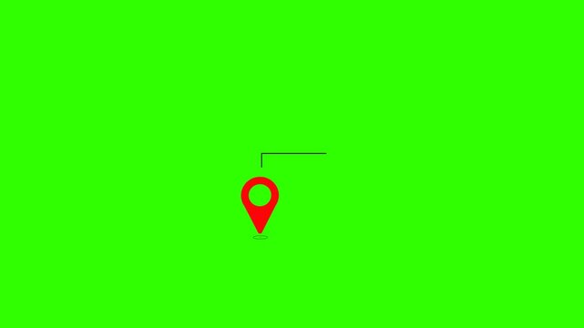 Animated video of location marker, pin icon. Concept Animation of location marker line path, map distance marker animation on green screen background.