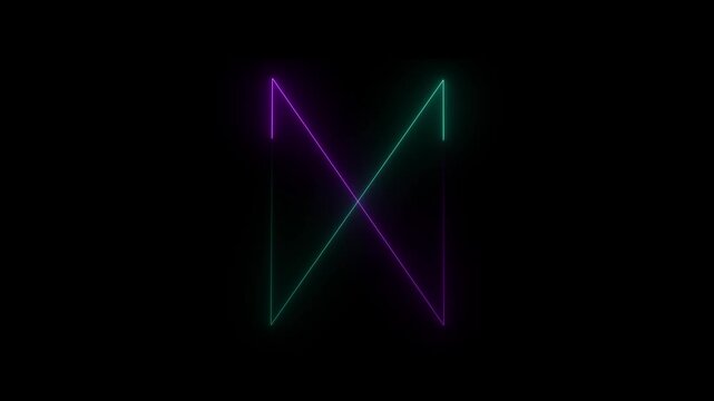 Neon letter m made of glowing dots with purple and teal gradient colors on a solid dark black background