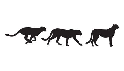 black and white silhouette set of cheetah very high quality vector illustration. © dinesh