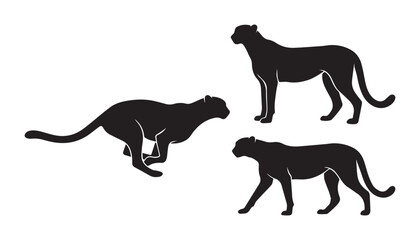 black and white silhouette set of cheetah very high quality vector illustration. © dinesh