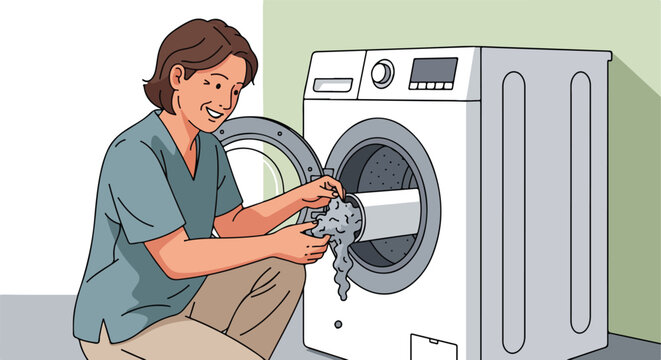 Person removes lint trap from washing machine