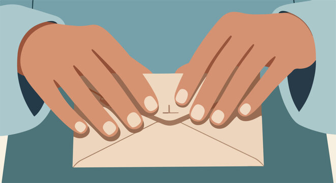 Hands hold a closed envelope with a secure flap