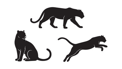 black and white silhouette set of tiger very high quality vector illustration. © dinesh